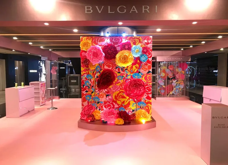 bvlgari singapore goldea set up papermeister crepe paper flower wall