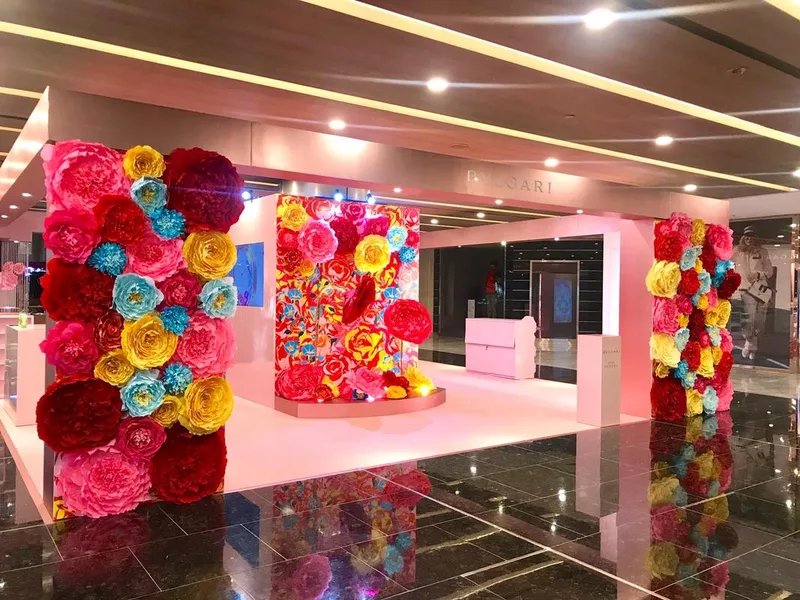 bvlgari singapore goldea set up papermeister crepe paper flower wall