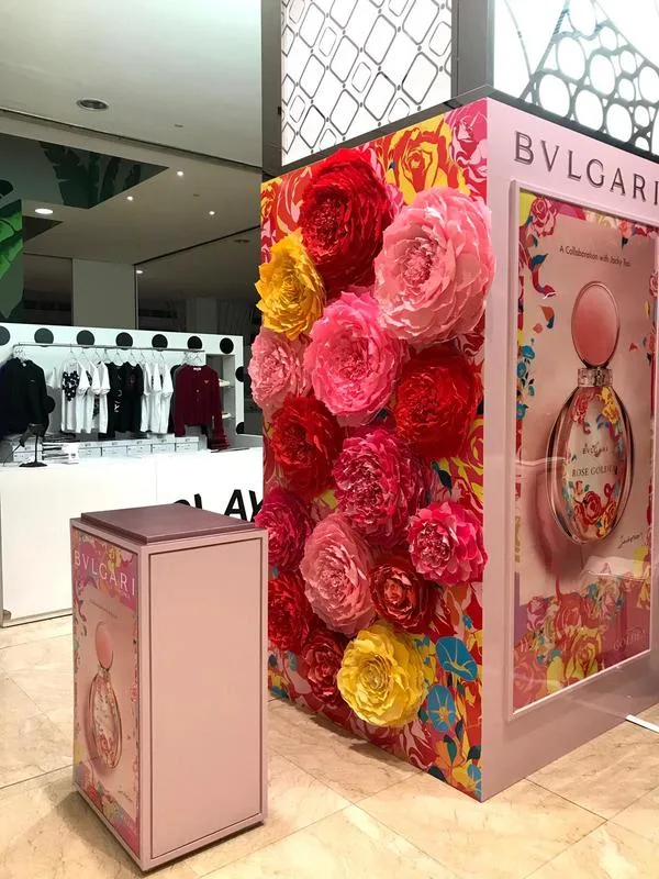 bvlgari singapore goldea set up papermeister crepe paper flower wall
